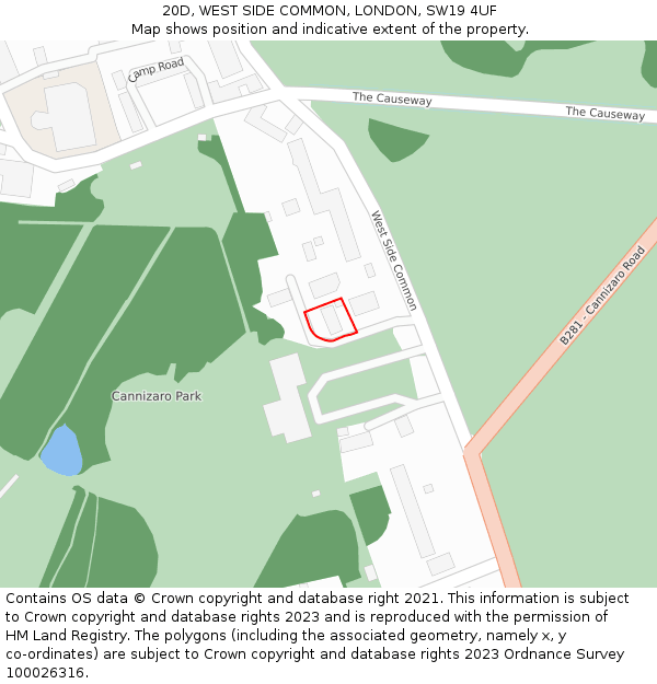 20D, WEST SIDE COMMON, LONDON, SW19 4UF: Location map and indicative extent of plot