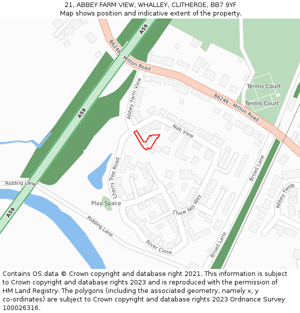 21, ABBEY FARM VIEW, WHALLEY, CLITHEROE, BB7 9YF: Location map and indicative extent of plot