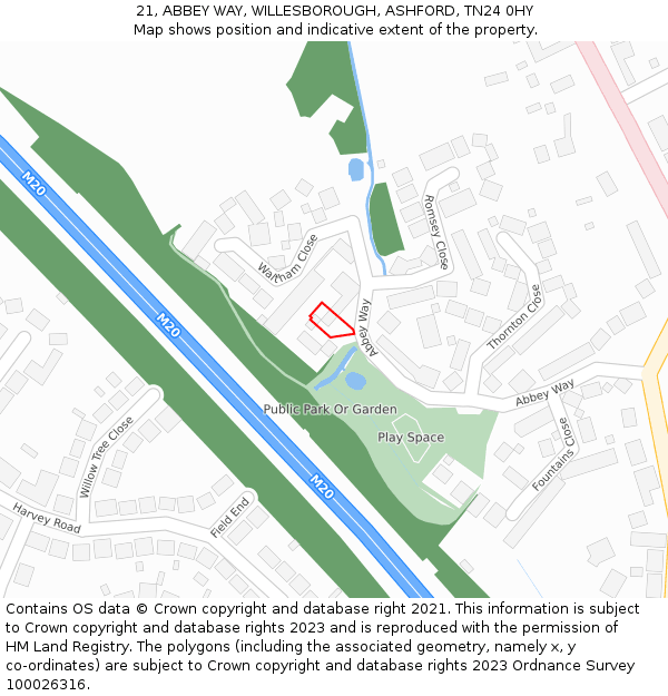 21, ABBEY WAY, WILLESBOROUGH, ASHFORD, TN24 0HY: Location map and indicative extent of plot