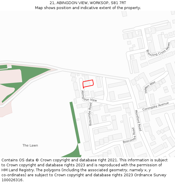 21, ABINGDON VIEW, WORKSOP, S81 7RT: Location map and indicative extent of plot