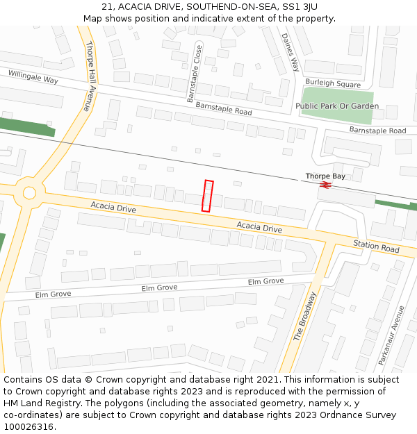 21, ACACIA DRIVE, SOUTHEND-ON-SEA, SS1 3JU: Location map and indicative extent of plot