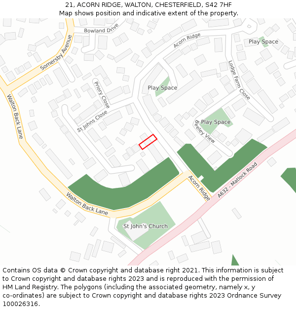 21, ACORN RIDGE, WALTON, CHESTERFIELD, S42 7HF: Location map and indicative extent of plot