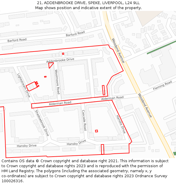 21, ADDENBROOKE DRIVE, SPEKE, LIVERPOOL, L24 9LL: Location map and indicative extent of plot