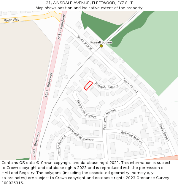 21, AINSDALE AVENUE, FLEETWOOD, FY7 8HT: Location map and indicative extent of plot