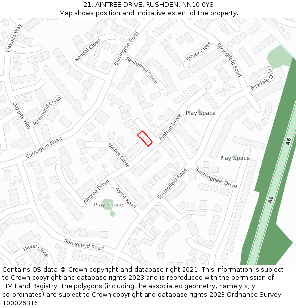 21, AINTREE DRIVE, RUSHDEN, NN10 0YS: Location map and indicative extent of plot