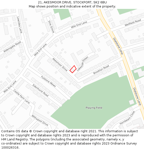 21, AKESMOOR DRIVE, STOCKPORT, SK2 6BU: Location map and indicative extent of plot