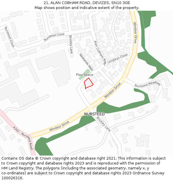 21, ALAN COBHAM ROAD, DEVIZES, SN10 3GE: Location map and indicative extent of plot