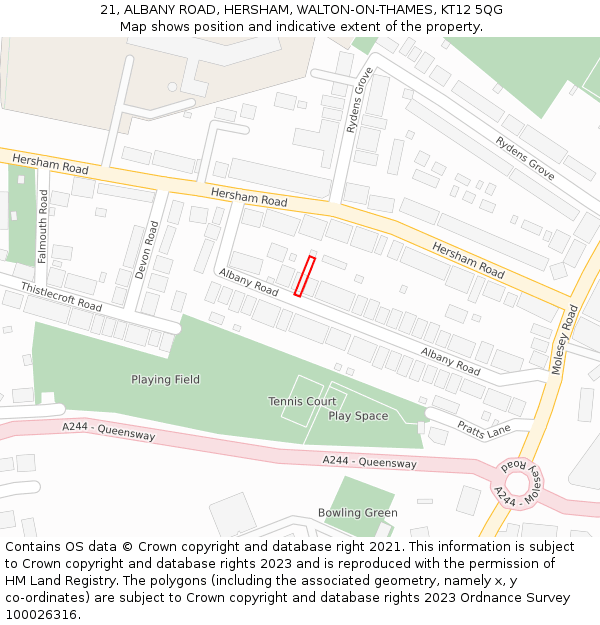 21, ALBANY ROAD, HERSHAM, WALTON-ON-THAMES, KT12 5QG: Location map and indicative extent of plot