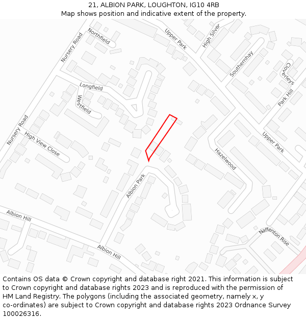 21, ALBION PARK, LOUGHTON, IG10 4RB: Location map and indicative extent of plot