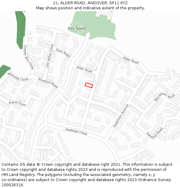 21, ALDER ROAD, ANDOVER, SP11 6YZ: Location map and indicative extent of plot