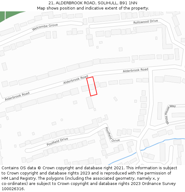 21, ALDERBROOK ROAD, SOLIHULL, B91 1NN: Location map and indicative extent of plot