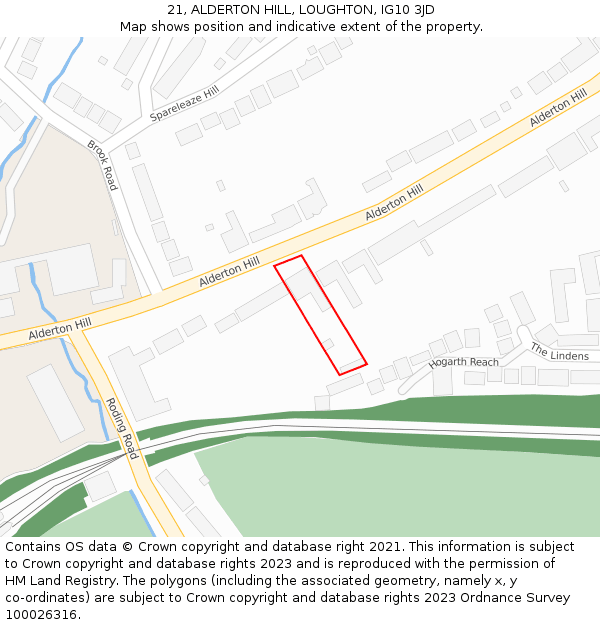 21, ALDERTON HILL, LOUGHTON, IG10 3JD: Location map and indicative extent of plot