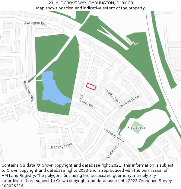 21, ALDGROVE WAY, DARLINGTON, DL3 0GR: Location map and indicative extent of plot