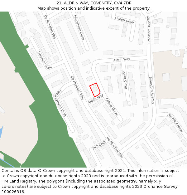 21, ALDRIN WAY, COVENTRY, CV4 7DP: Location map and indicative extent of plot