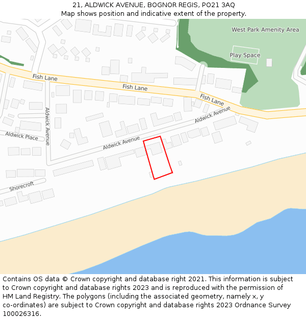 21, ALDWICK AVENUE, BOGNOR REGIS, PO21 3AQ: Location map and indicative extent of plot