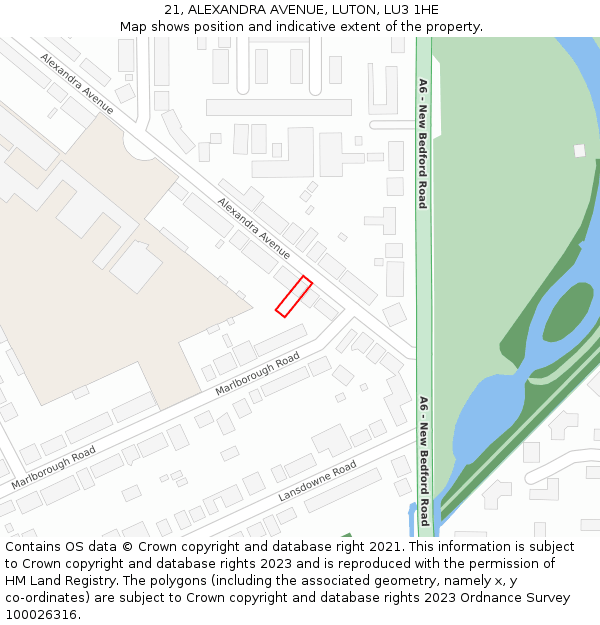 21, ALEXANDRA AVENUE, LUTON, LU3 1HE: Location map and indicative extent of plot