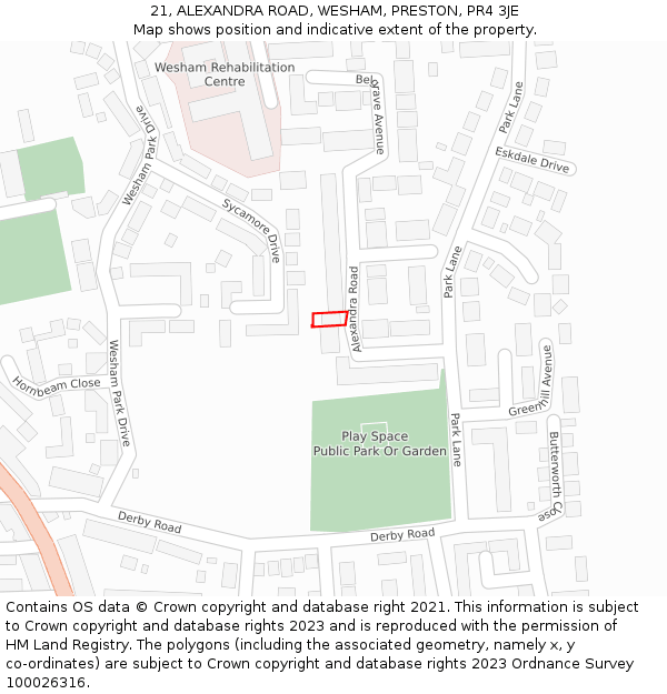 21, ALEXANDRA ROAD, WESHAM, PRESTON, PR4 3JE: Location map and indicative extent of plot