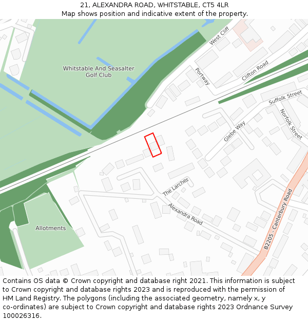 21, ALEXANDRA ROAD, WHITSTABLE, CT5 4LR: Location map and indicative extent of plot
