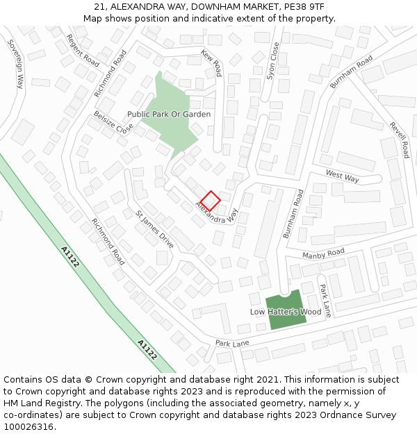 21, ALEXANDRA WAY, DOWNHAM MARKET, PE38 9TF: Location map and indicative extent of plot