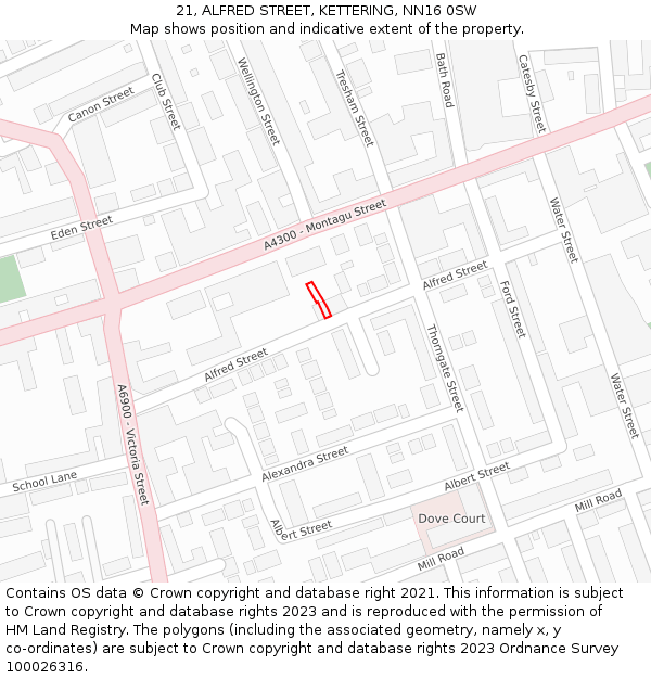 21, ALFRED STREET, KETTERING, NN16 0SW: Location map and indicative extent of plot