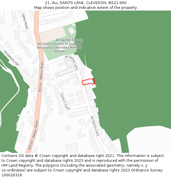 21, ALL SAINTS LANE, CLEVEDON, BS21 6AX: Location map and indicative extent of plot