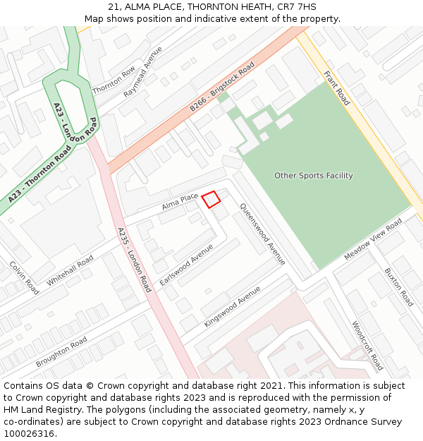 21, ALMA PLACE, THORNTON HEATH, CR7 7HS: Location map and indicative extent of plot