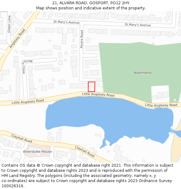 21, ALVARA ROAD, GOSPORT, PO12 2HY: Location map and indicative extent of plot