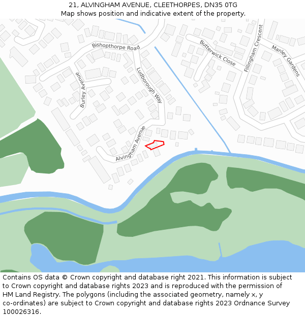 21, ALVINGHAM AVENUE, CLEETHORPES, DN35 0TG: Location map and indicative extent of plot