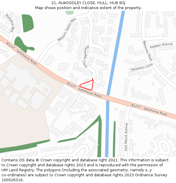 21, ALWOODLEY CLOSE, HULL, HU8 9DJ: Location map and indicative extent of plot