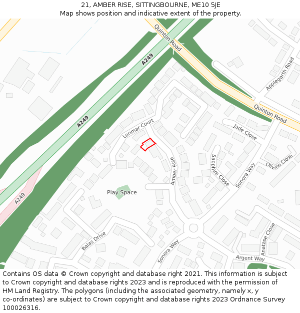 21, AMBER RISE, SITTINGBOURNE, ME10 5JE: Location map and indicative extent of plot