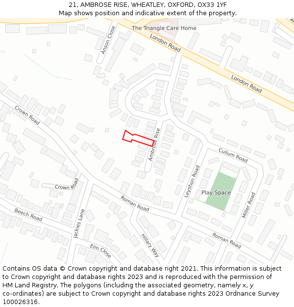 21, AMBROSE RISE, WHEATLEY, OXFORD, OX33 1YF: Location map and indicative extent of plot