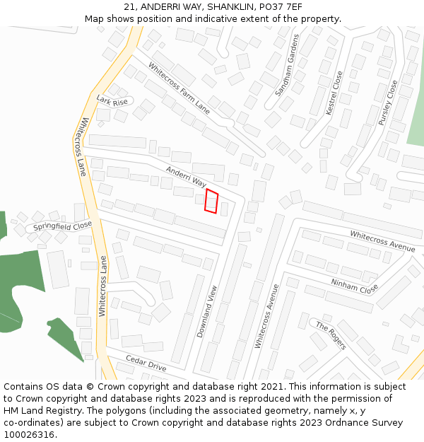 21, ANDERRI WAY, SHANKLIN, PO37 7EF: Location map and indicative extent of plot