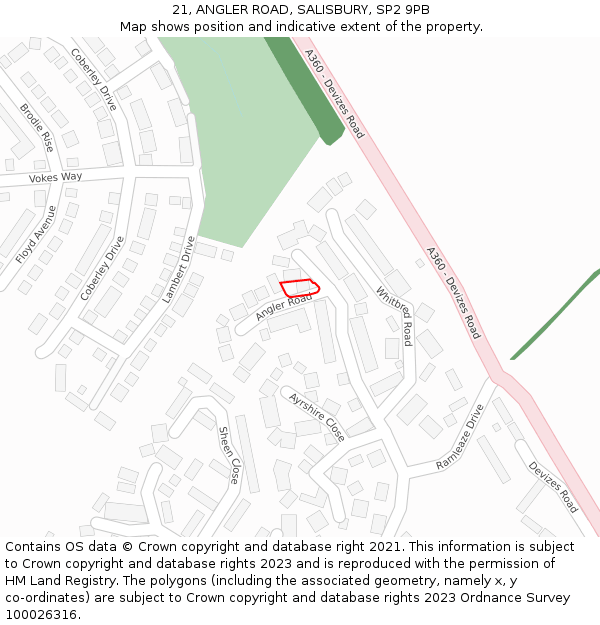 21, ANGLER ROAD, SALISBURY, SP2 9PB: Location map and indicative extent of plot