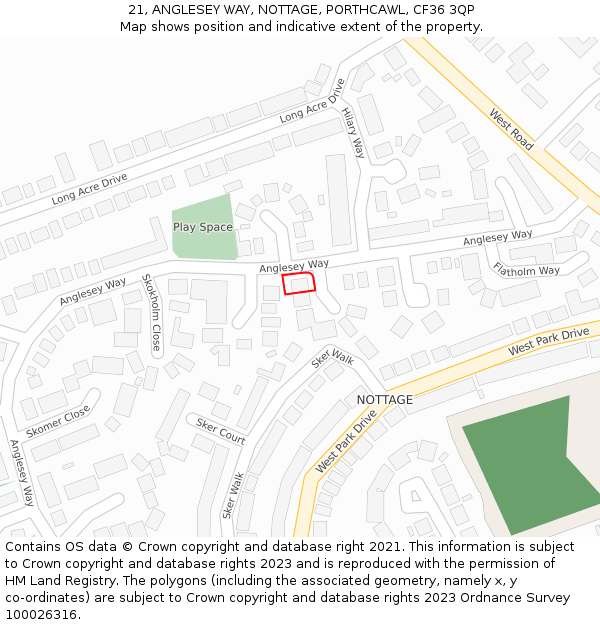 21, ANGLESEY WAY, NOTTAGE, PORTHCAWL, CF36 3QP: Location map and indicative extent of plot