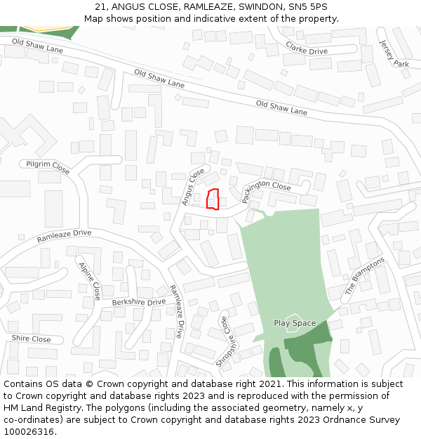 21, ANGUS CLOSE, RAMLEAZE, SWINDON, SN5 5PS: Location map and indicative extent of plot