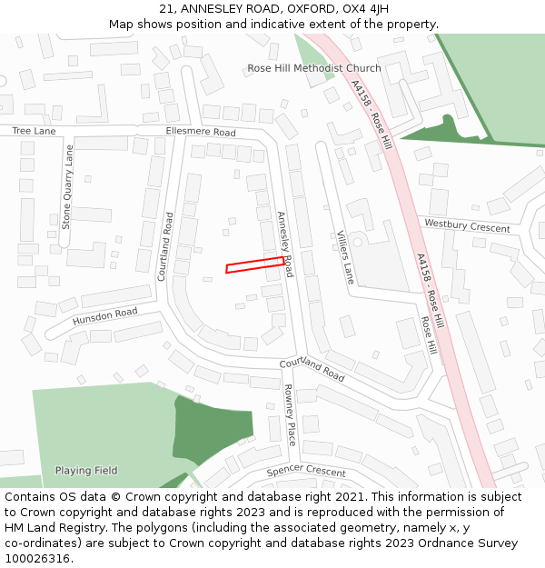 21, ANNESLEY ROAD, OXFORD, OX4 4JH: Location map and indicative extent of plot