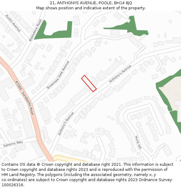 21, ANTHONYS AVENUE, POOLE, BH14 8JQ: Location map and indicative extent of plot