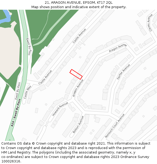 21, ARAGON AVENUE, EPSOM, KT17 2QL: Location map and indicative extent of plot