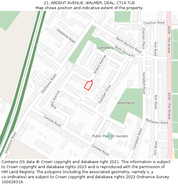 21, ARDENT AVENUE, WALMER, DEAL, CT14 7UE: Location map and indicative extent of plot