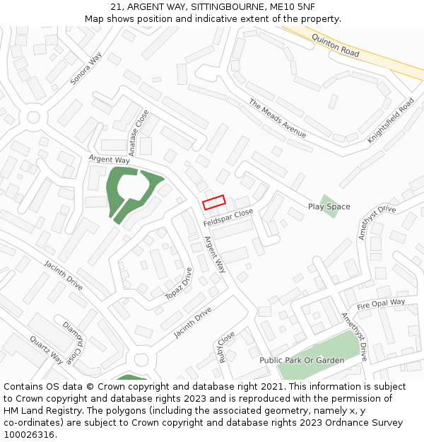 21, ARGENT WAY, SITTINGBOURNE, ME10 5NF: Location map and indicative extent of plot