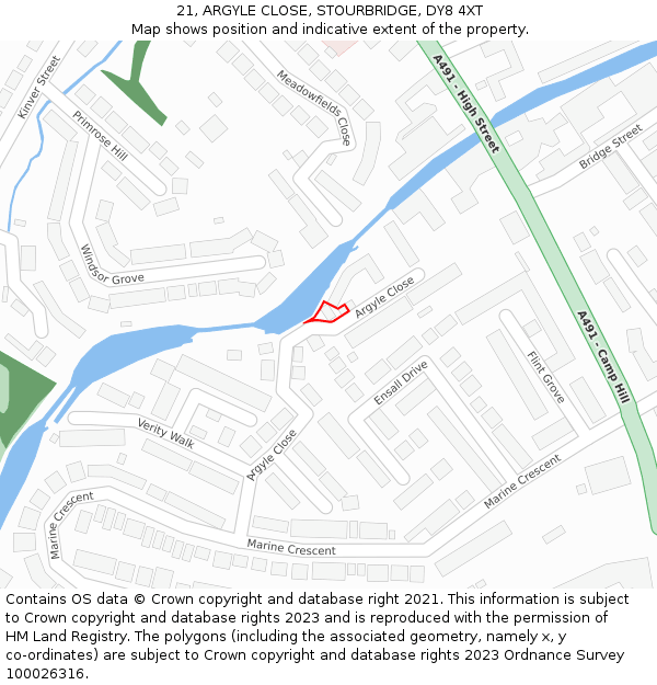 21, ARGYLE CLOSE, STOURBRIDGE, DY8 4XT: Location map and indicative extent of plot