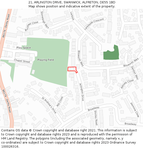 21, ARLINGTON DRIVE, SWANWICK, ALFRETON, DE55 1BD: Location map and indicative extent of plot