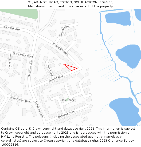 21, ARUNDEL ROAD, TOTTON, SOUTHAMPTON, SO40 3BJ: Location map and indicative extent of plot