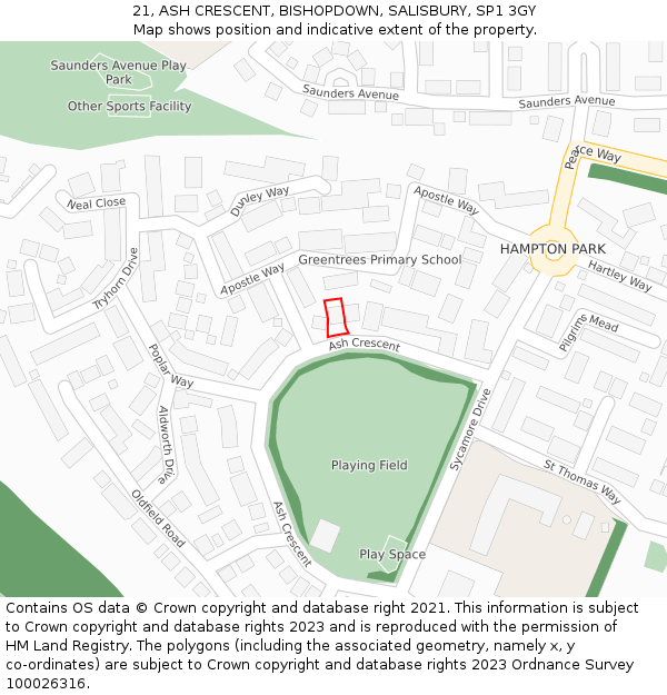 21, ASH CRESCENT, BISHOPDOWN, SALISBURY, SP1 3GY: Location map and indicative extent of plot