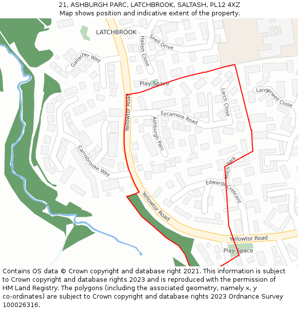 21, ASHBURGH PARC, LATCHBROOK, SALTASH, PL12 4XZ: Location map and indicative extent of plot