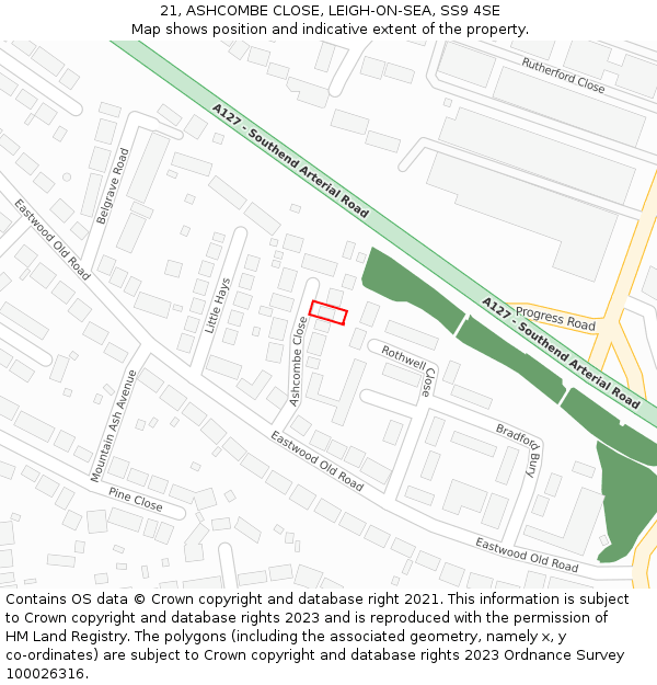 21, ASHCOMBE CLOSE, LEIGH-ON-SEA, SS9 4SE: Location map and indicative extent of plot