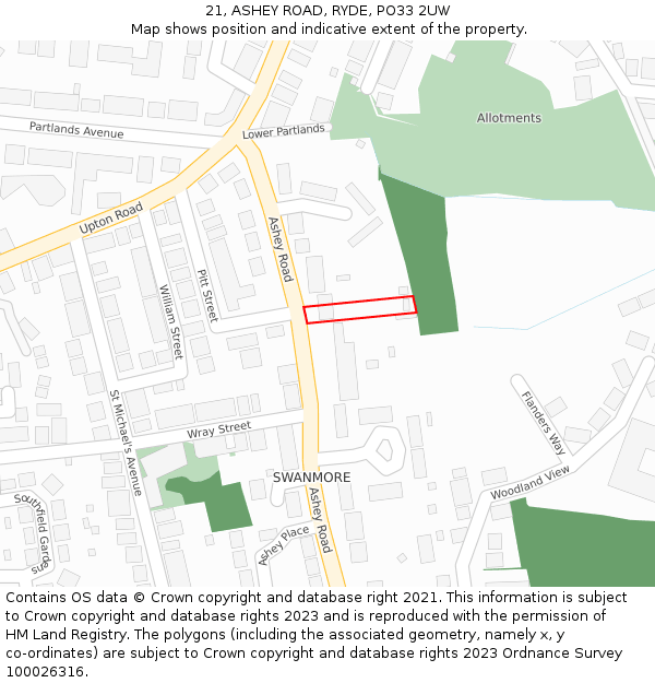 21, ASHEY ROAD, RYDE, PO33 2UW: Location map and indicative extent of plot