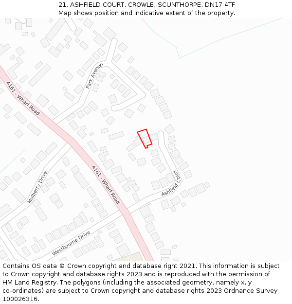 21, ASHFIELD COURT, CROWLE, SCUNTHORPE, DN17 4TF: Location map and indicative extent of plot