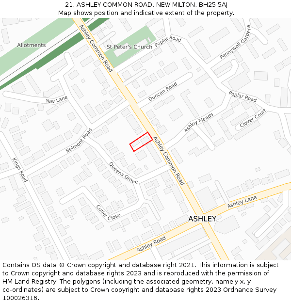21, ASHLEY COMMON ROAD, NEW MILTON, BH25 5AJ: Location map and indicative extent of plot