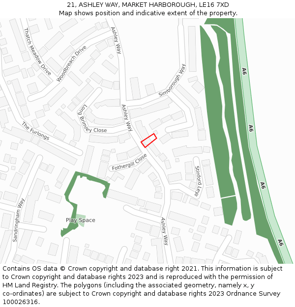 21, ASHLEY WAY, MARKET HARBOROUGH, LE16 7XD: Location map and indicative extent of plot